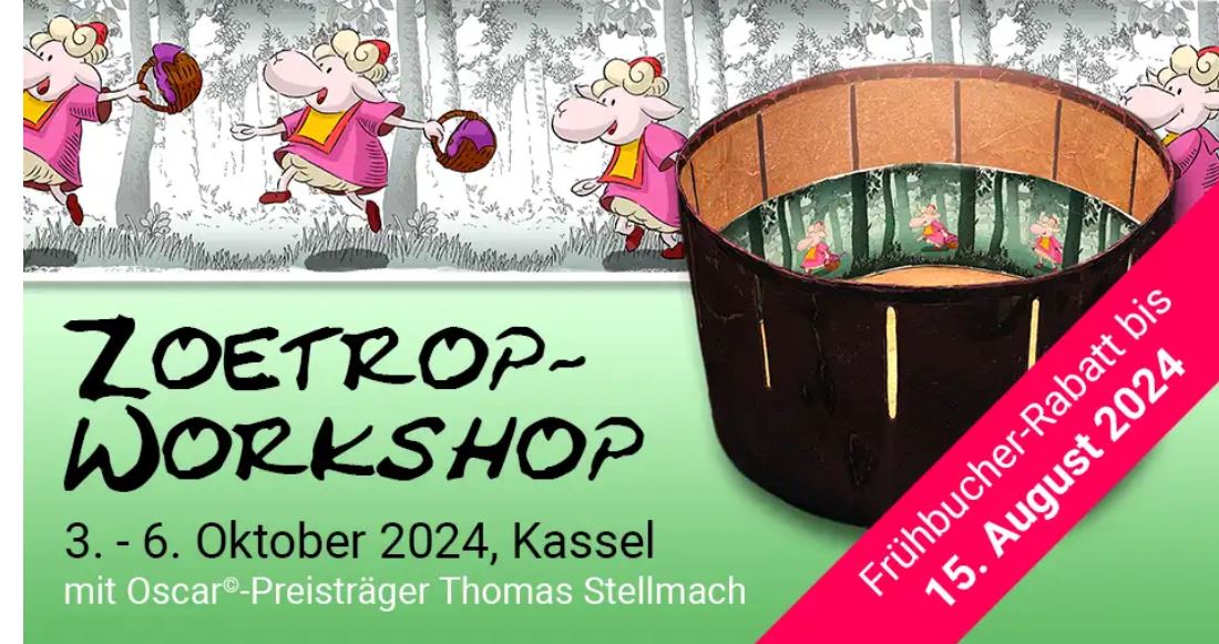 IndacOrg's tweet photo. Frühbucherabatt noch bis zum 15. August! -- Oscarpreisträger Thomas Stellmach läd ein zu seinem Zoetrop-Workshop in Kassel Anfang Oktober! Spread the news, save the date and have a look! https://t.co/AHdG55pM5M #thomasstellmach #kassel #zoetrope #animation https://t.co/547rQcQs2W