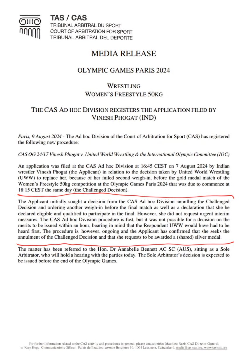 Sanjeev Gupta (@sanjg2k1) on Twitter photo Order passed by Court of Arbitration raises serious issues. It says: Appeal filed by <a href="/Phogat_Vinesh/">Vinesh Phogat</a> didn't request for urgent interim measures. Where were <a href="/WeAreTeamIndia/">Team India</a>, <a href="/wfi_wrestling/">Wrestling Federation of India (WFI)</a> officials? Deferment of finals could've been sought till full hearing. Vinesh was left alone? Order passed by Court of Arbitration raises serious issues. It says: Appeal filed by <a href="/Phogat_Vinesh/">Vinesh Phogat</a> didn't request for urgent interim measures. Where were <a href="/WeAreTeamIndia/">Team India</a>, <a href="/wfi_wrestling/">Wrestling Federation of India (WFI)</a> officials? Deferment of finals could've been sought till full hearing. Vinesh was left alone?