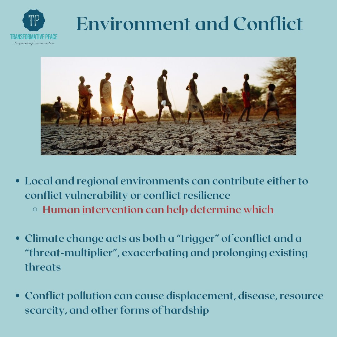 This month, TP highlights the intersection of conflict &amp; environment. We know the vital role it plays in community life &amp; resilience. It's important that the environment is accounted for in the analysis, design, &amp; implementation of peace interventions. #Peacebuilding #Environment