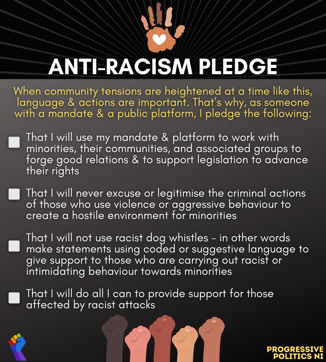 We’re asking our politicians &amp; elected representatives to take their actions &amp; their language serious at this time of heightened tensions.

We’re asking them to take an 𝐀𝐍𝐓𝐈-𝐑𝐀𝐂𝐈𝐒𝐌 𝐏𝐋𝐄𝐃𝐆𝐄. Tag your local reps asking them to take it!