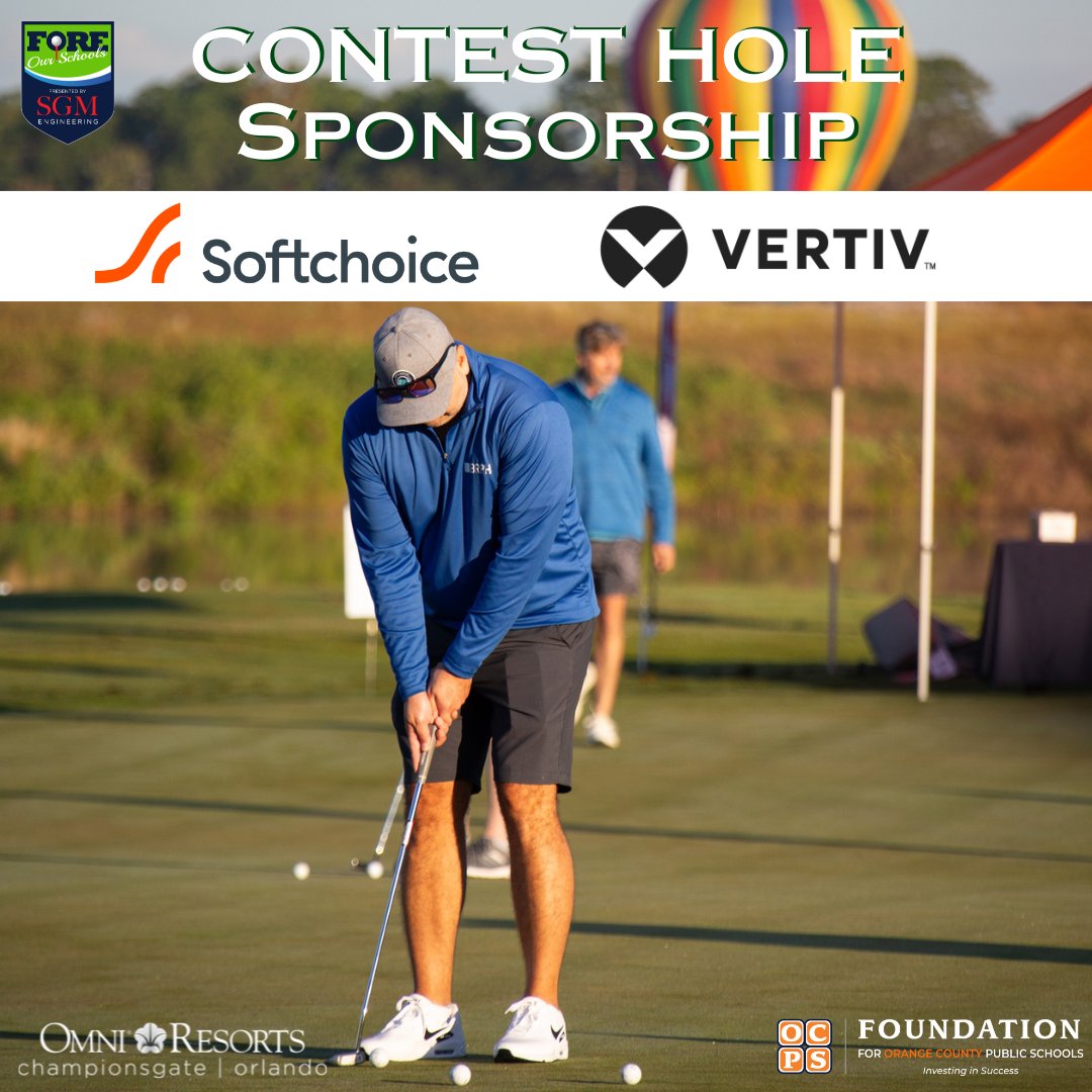Fdn4OCPS's tweet image. We have more Contest Hole Sponsors for The Foundation for OCPS&apos; 24th Annual &quot;Fore our Schools&quot; Golf Tournament presented by SGM Engineering! Thank you @softchoice and @Vertiv. 
#fdn4ocps #SGMEngineering #foreourschools 
foundationforocps.org/.../sgm-engine…... @OCPSnews @Fdn4OCPS @OmniHotels