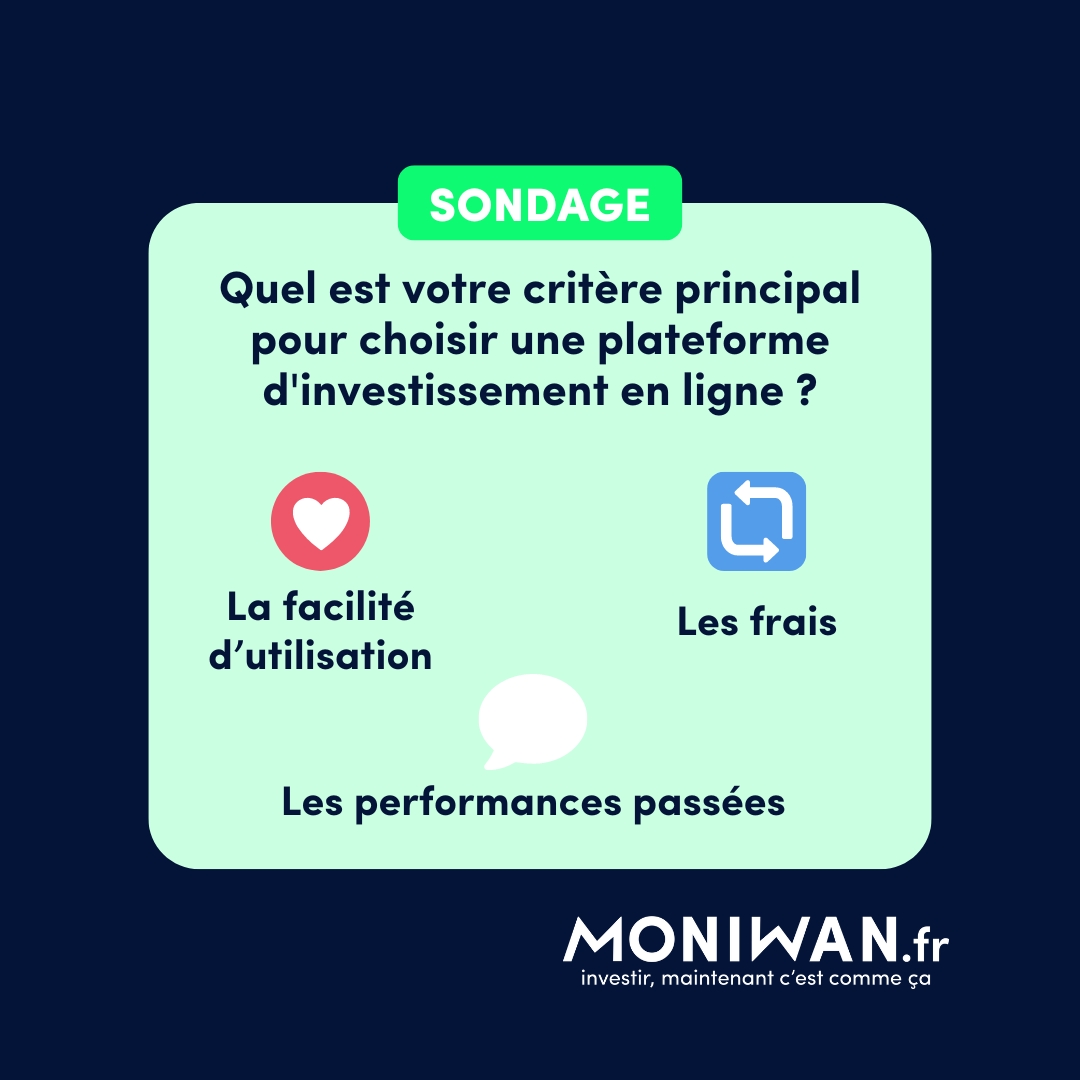 [#SONDAGE] Quel est votre critère principal pour choisir une plateforme d'investissement en ligne ? 💸

La facilité d'utilisation 😌
Les performances passées 📊
Les frais 💰