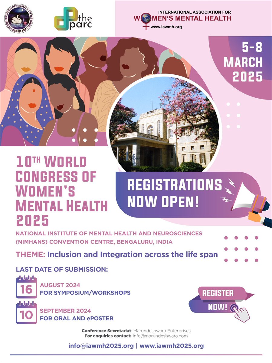 Prabha Chandra (@globalpmh) on Twitter photo The IAWMH25 congress <a href="/NIMHANS_BLR/">NIMHANS, Bengaluru</a> in March 25 promises be a platform for cross learning between the global North and the global South on women's mental health. We invite all of you to submit your work. iawmh2025.org The IAWMH25 congress <a href="/NIMHANS_BLR/">NIMHANS, Bengaluru</a> in March 25 promises be a platform for cross learning between the global North and the global South on women's mental health. We invite all of you to submit your work. iawmh2025.org