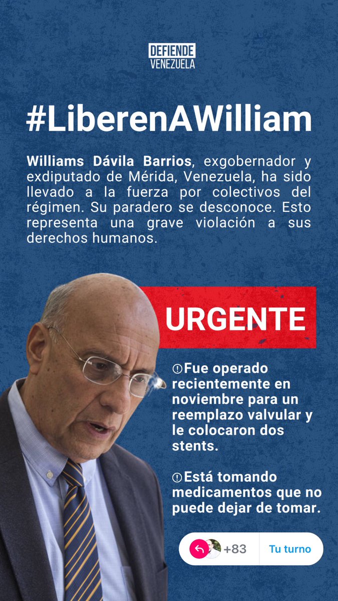 El C.E.M AD en resistencia en el Municipio Alberto Adriani del Estado MERIDA, nos solidarizamos con nuestro compañero #williansdavilabarrios que el día de ayer fue privado de su libertad en la ciudad de ccs, exigimos su inmediata liberación.