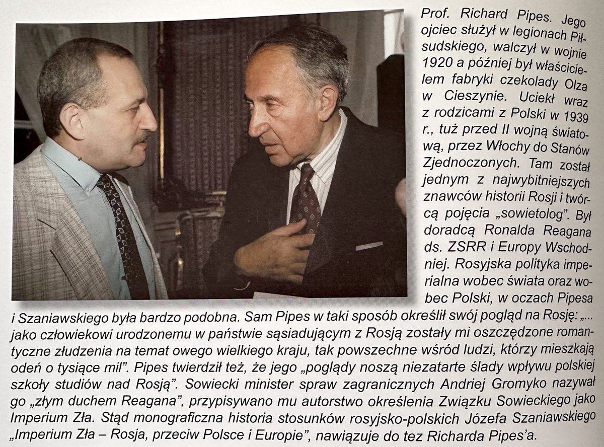 DanielPipes's tweet photo. I just visited the excellent and unique #ColdWarMuseum (@MZWKuklinski) in Warsaw, where the director, @FrackowiakFilip, kindly showed me around.

Imagine my surprise at Filip showing me his 2014 book on his father, #JózefSzaniawski, with a picture of his father and my father, #RichardPipes talking to each other.

Small world.