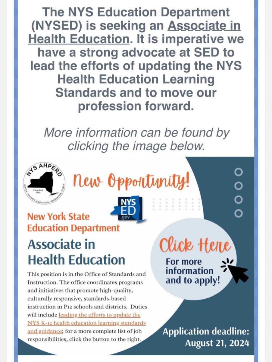 Exciting job opportunity advocating for and advancing health in NYS!   
statejobs.ny.gov/public/vacancy…