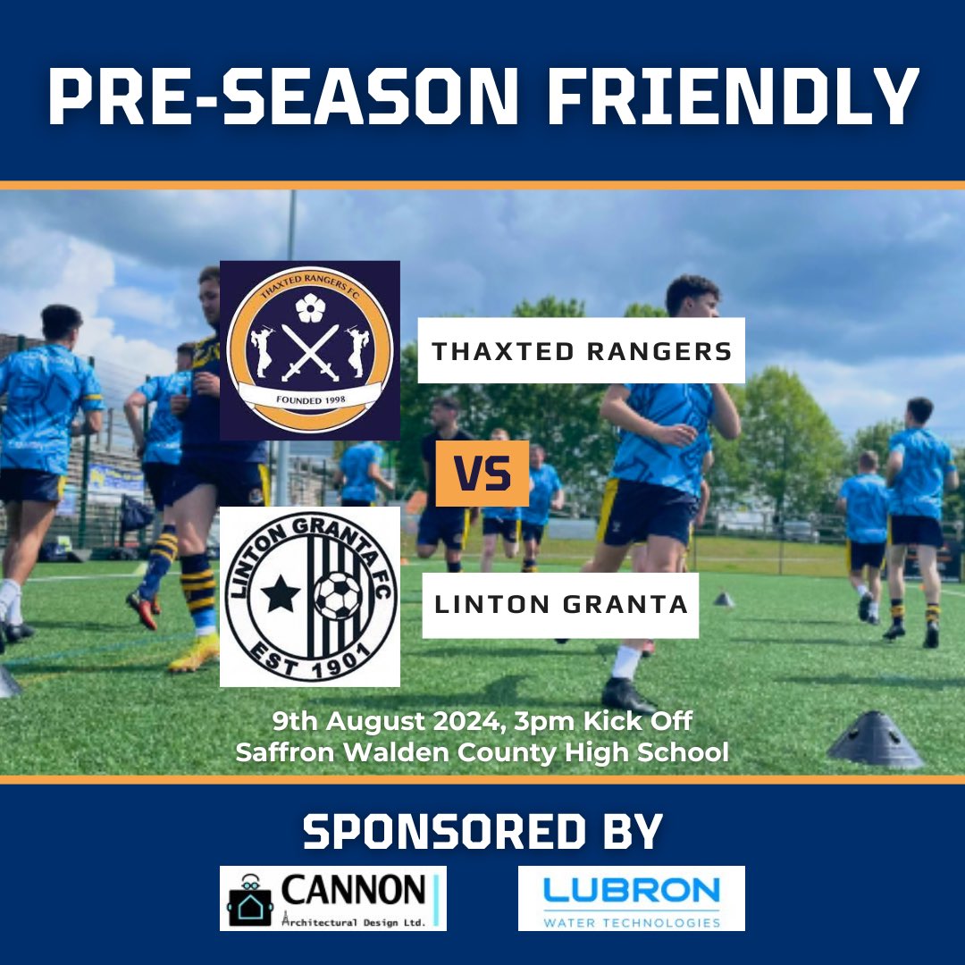 Thaxted Rangers FC First & Reserves (@thaxted_rangers) on Twitter photo Tomorrow we host <a href="/LintonGrantaFC/">Linton Granta FC</a> as our preparations for the new season continue.
With league fixtures announced both teams will be keen to kick on and start to build momentum for their opening games. π΅π‘ Tomorrow we host <a href="/LintonGrantaFC/">Linton Granta FC</a> as our preparations for the new season continue.
With league fixtures announced both teams will be keen to kick on and start to build momentum for their opening games. π΅π‘