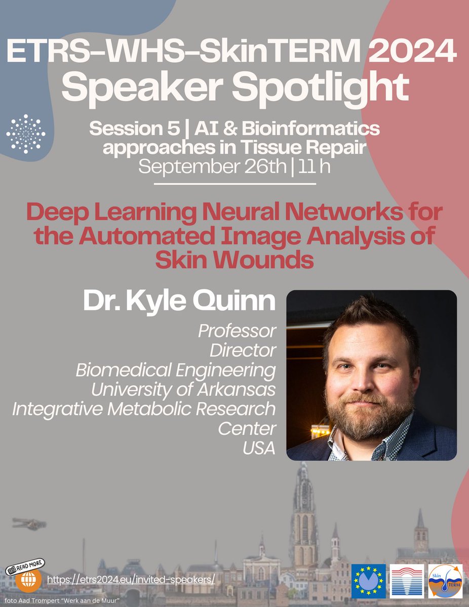 WoundHeal's tweet photo. Speaker Spotlight: Dr. Kyle Quinn, WHS Member, will be at the ETRS-WHS-SkinTERM 2024 Meeting talking about Deep Learning Neural Networks for the Automated Image Analysis of Skin Wounds.
Register now and attend his talk: https://t.co/pkt3jP7Aei
#WHS #ETRS #SkinTERM https://t.co/YMvxUc3e6T