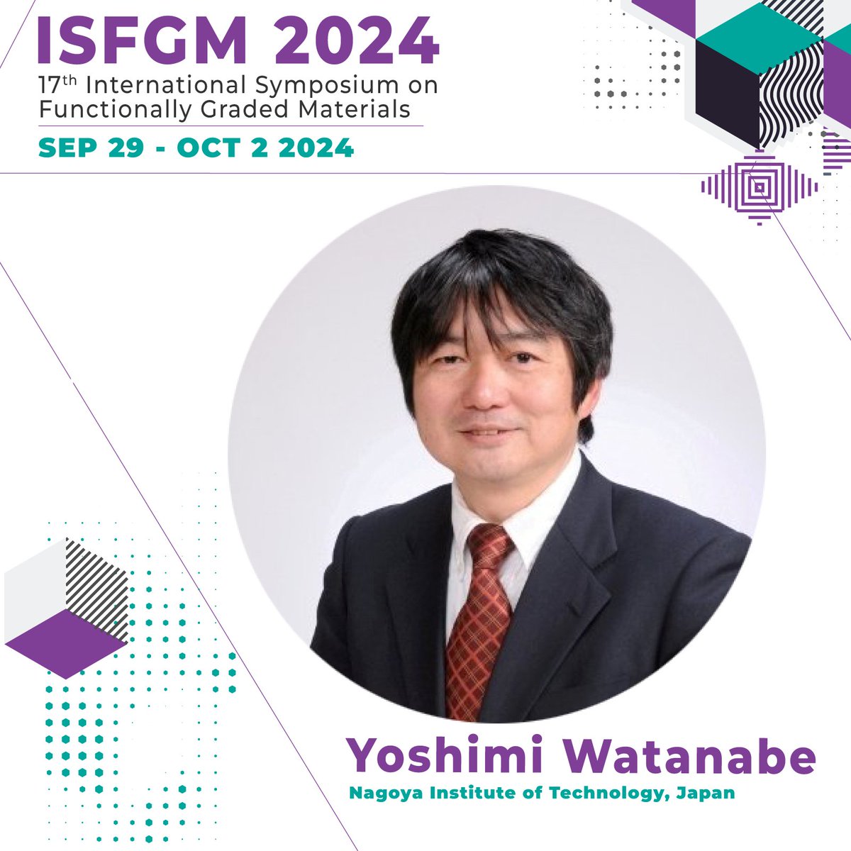 INLnano's tweet photo. Meet the Speakers
Yoshimi Watanabe, Prof. of Engineering at Nagoya Institute of Tech., will join us for the 17th International Symposium on Functionally Graded Materials - #ISFGM2024 Conference.
+ Register: https://t.co/TJ0fsmqOF7
#inlnano #conference #portugaL #FGMs #materials https://t.co/NEqimI9On9