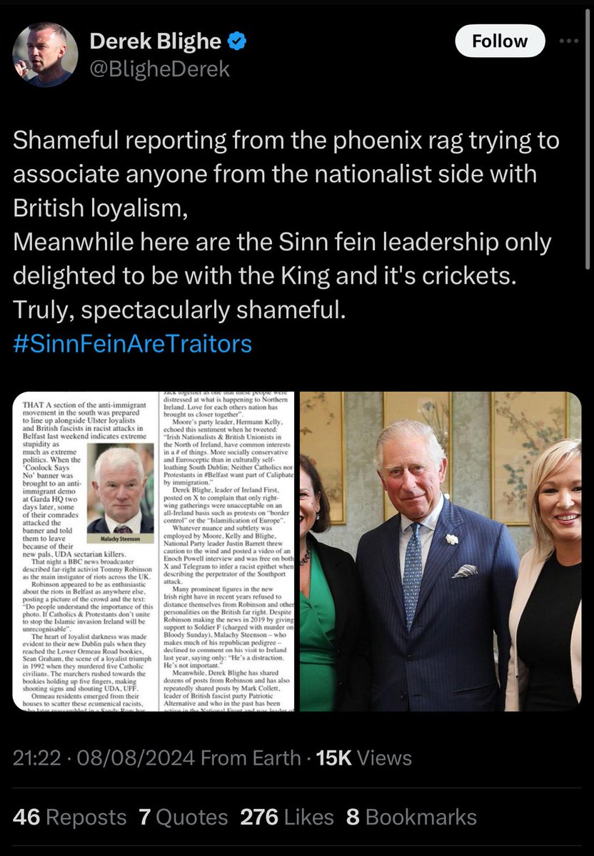 FAMAR_2022's tweet photo. Last year Derek Blighe brought the founder of the EDL Tommy Robinson to #Fermoy to interview people for his documentary. Robinson, who defends British soldiers who murdered Irish Civil Rights Marchers in Derry on Bloody Sunday. "Up to his knees in Fenian Blood" as they say.. https://t.co/Xodz4SRrlX