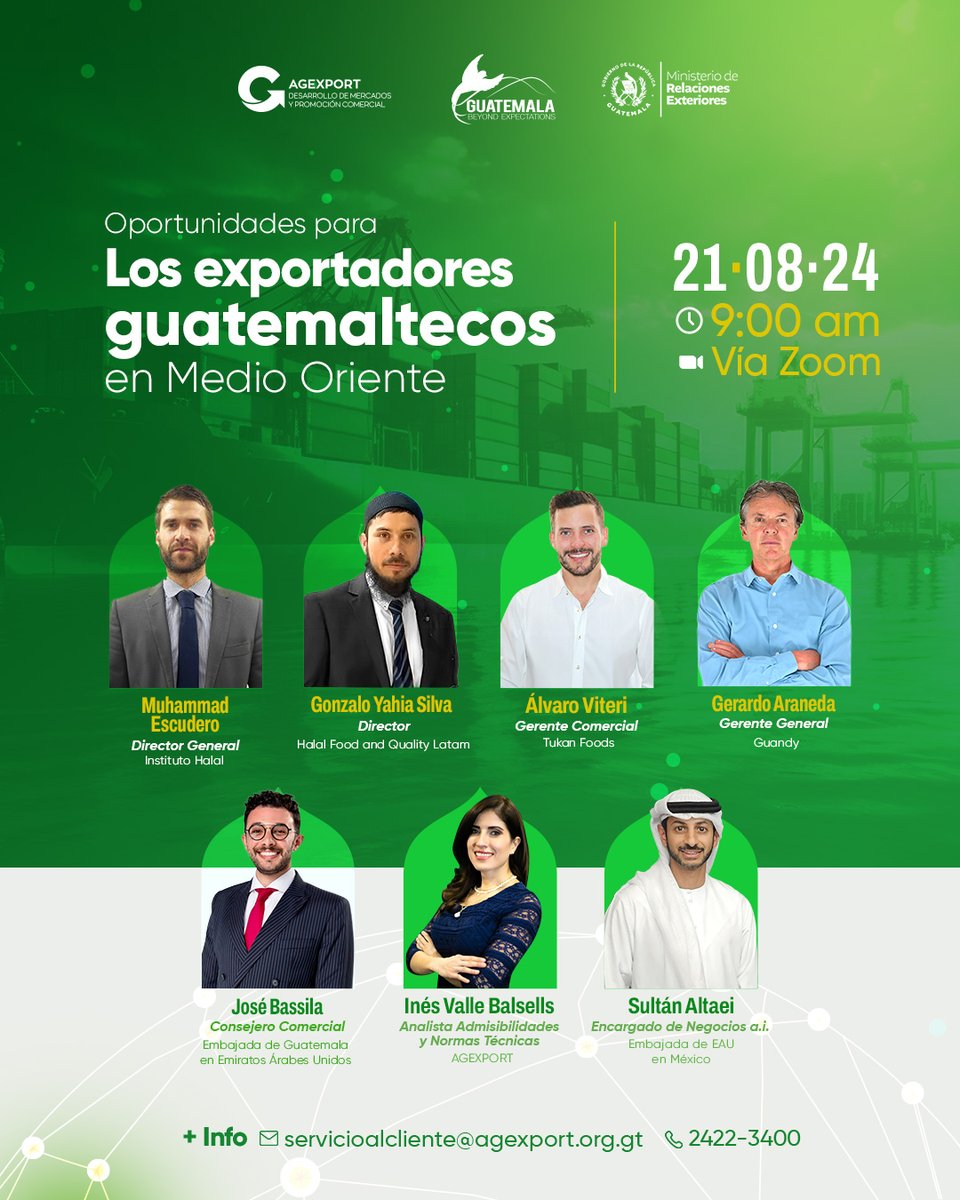📆 Fecha: Miércoles 21 de agosto de 2024 

⏰ Hora: 17:00 (España) / 9:00 AM (Guatemala)

💻 Modalidad: Online 

📌 Registro: bit.ly/3XQYYuD 

#Halal #Exportación #MedioOriente #InstitutoHalal #OportunidadesGlobales