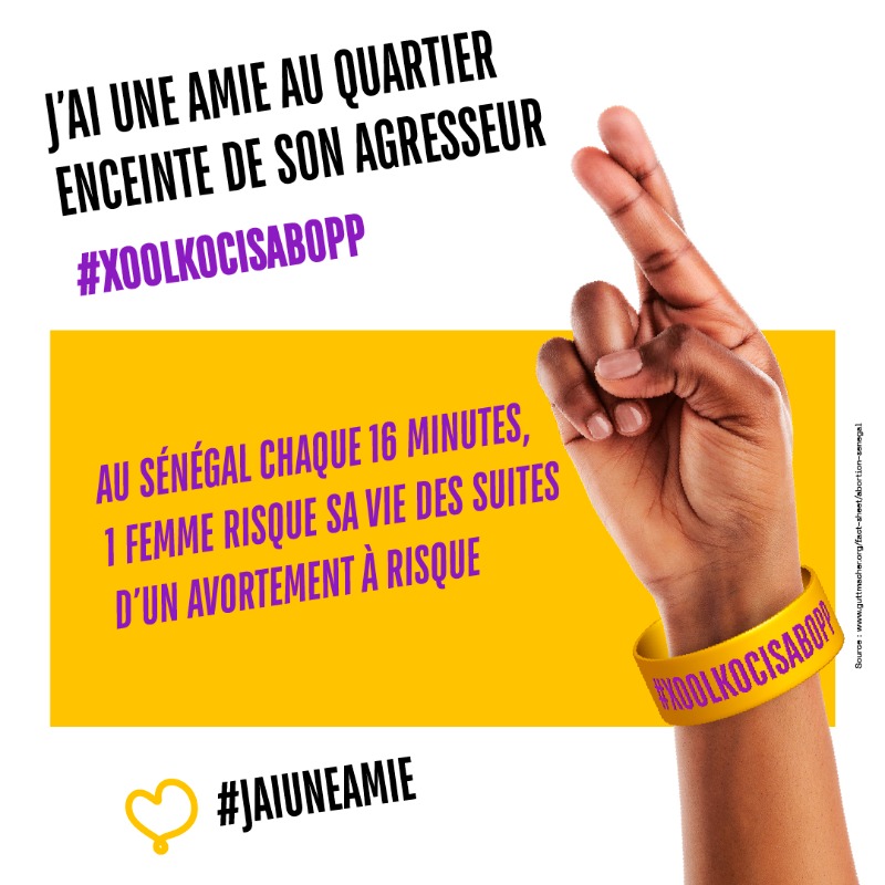 jaiuneamie's tweet photo. Chaque jour, des femmes au Sénégal sont victimes d’atrocités et prennent des risques extrêmes à cause d'avortements non sécurisés.

Ensemble, changeons cette réalité. 🤞🏾💔

#Jaiuneamie
#Xoolkocisabopp https://t.co/4YaiJu8iKs