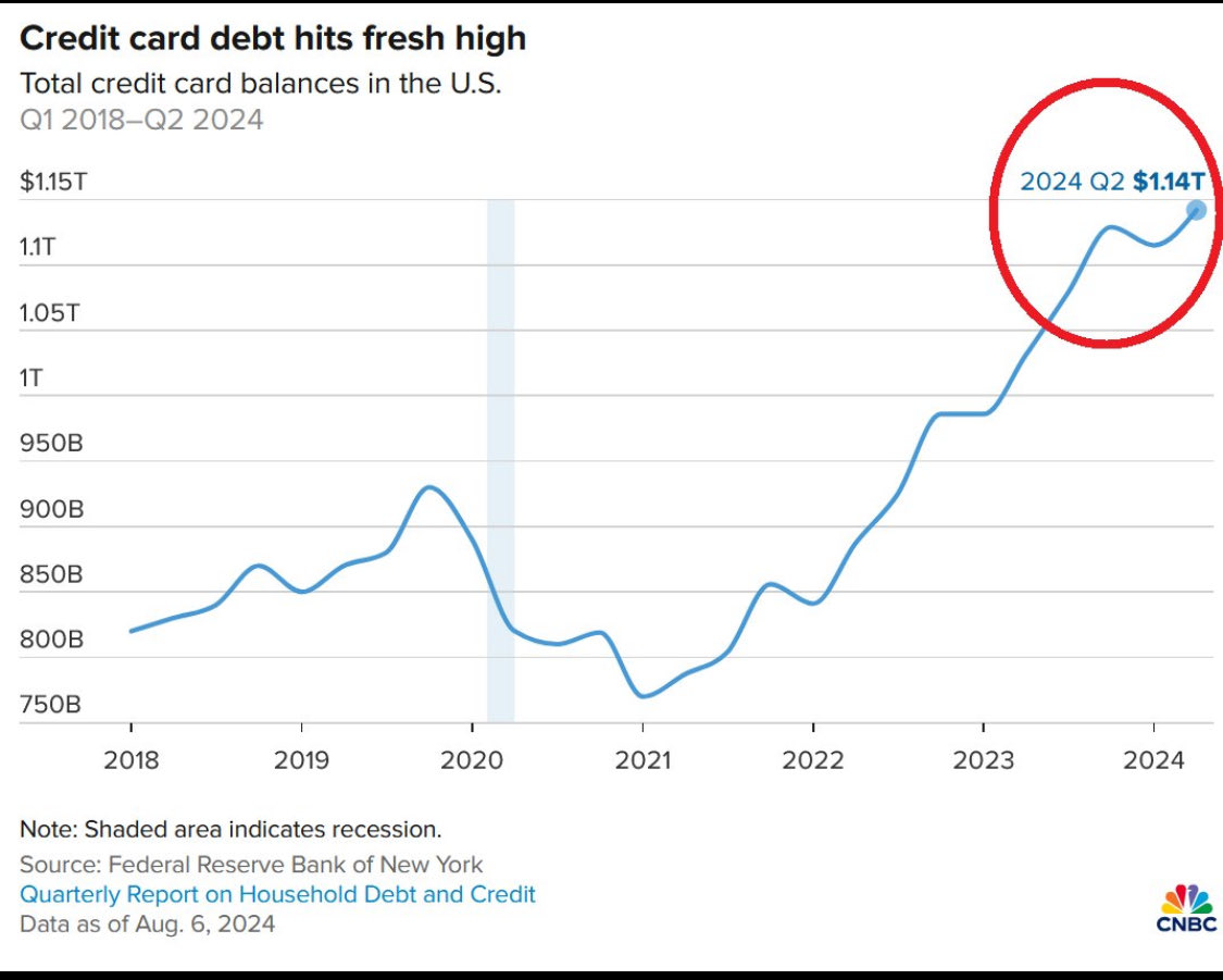 米国のクレジットカードの負債残高は1兆1400億ドルとなり更に急増している。2021年以降、わずか3年でその残高は4,000億ドル （約50％）も増加した。一方、クレジットカードの平均金利は2024年第2四半期に22.76%という過去最高を記録している。もはや持ちこたえられる金利の  ...