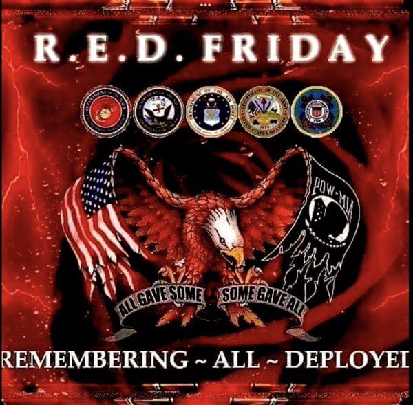 trumper_texas's tweet photo. Mooornin Y’all!! Yep…It’s #RedFriday!! #NeverForget #BlessOurTroops #RememberThoseWhoServe https://t.co/GluNe9T0m5