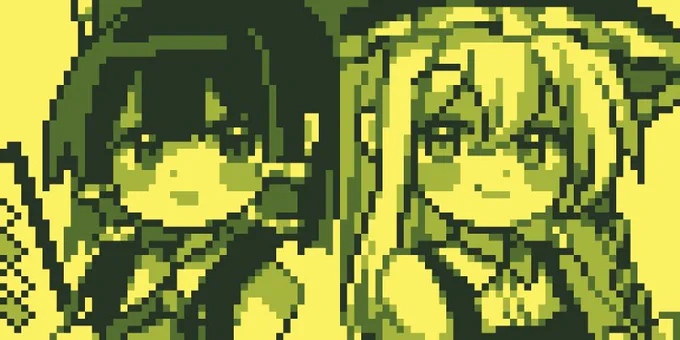 東方自機キャラゲームボーイ風ドット絵霊夢と魔理沙 #東方Project  #ドット絵  #pixelart  #博麗霊夢  #霧雨魔理沙 