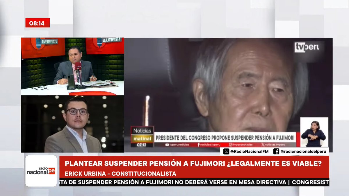 RadioNacionalFM's tweet photo. 🔴Erick Urbina, constitucionalista: ''El Estado peruano concede las pensiones a los expresidentes de la República en una suerte de agradecimiento por su labor prestada y también para que tengan un nivel de vida acorde a su ex función, que es la de ex mandatario''.
📻103.9 FM https://t.co/AR1r2ODefo