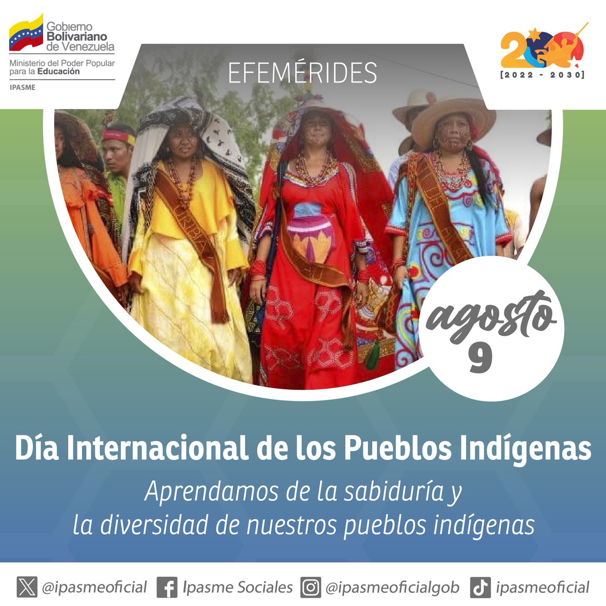 #Efemérides || Día Internacional de los Pueblos Indígenas 

Reconozcamos la riqueza cultural, la sabiduría ancestral y la resiliencia de las comunidades indígenas. Sin olvidar su lucha constante por los derechos y la justicia a su raza.

#HastaProntoX 
<a href="/NicolasMaduro/">Nicolás Maduro</a>