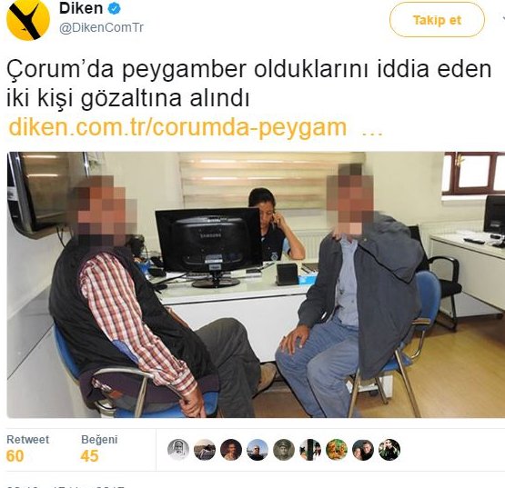 Uzaktan_Gelen__'s tweet photo. Çorumda peygamber olduğunu idda eden 2 kişiyi göz altına almışlar. Sonra neden Türklerden peygamber çıkmıyor diyorsunuz. İmkan vermiyorsunuz ki adamlara.! https://t.co/K45eDICVBh
