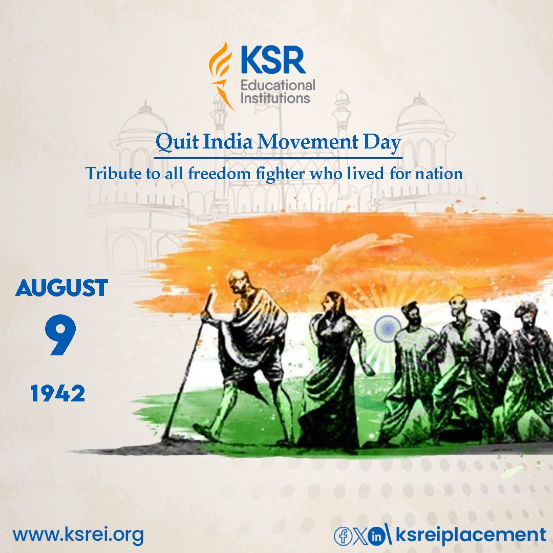 Tribute to Freedom Fighters - Day of Remembrance

Quit India Movement 8th Aug 1942

"Bharat Chhodo Andolan," was a significant event in the Indian independence struggle against British rule. It was launched on August 8, 1942, by Mahatma Gandhi 

#WeLoveKSR #FreedomFighters