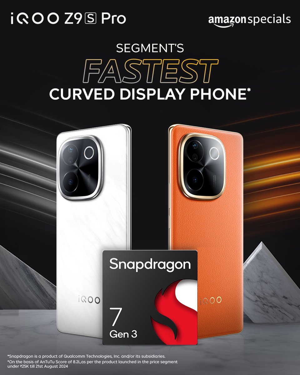 Unleash the Ultimate Power and Speed with the Segment's Fastest* Curved Display Phone – #iQOOZ9sPro! 🚀 Equipped with the formidable Snapdragon 7 Gen 3. Multitask like a pro with the #iQOOZ9sPro!

Launching on 21st Aug <a href="/amazonIN/">Amazon India</a> and mshop.iqoo.com/in

#iQOO #iQOOZ9sPro