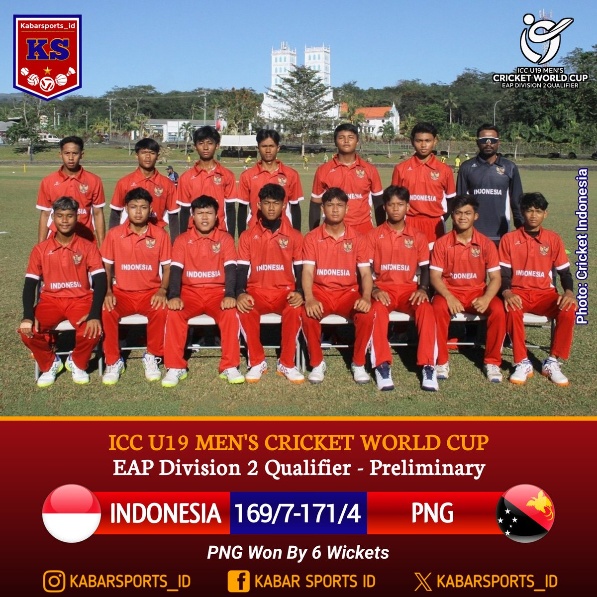kabarsports_id's tweet photo. ICC U19 Men's Cricket World Cup - EAP Division 2 Qualifier

Dalam babak penyisihan, Indonesia meraih 2 kemenangan &amp; 1 kekalahan sehingga menempati peringkat kedua

#EAPQualifier #Cricket #CricketIndonesia #TimIndonesia #OlahragaIndonesia https://t.co/DpRFmnoRrK