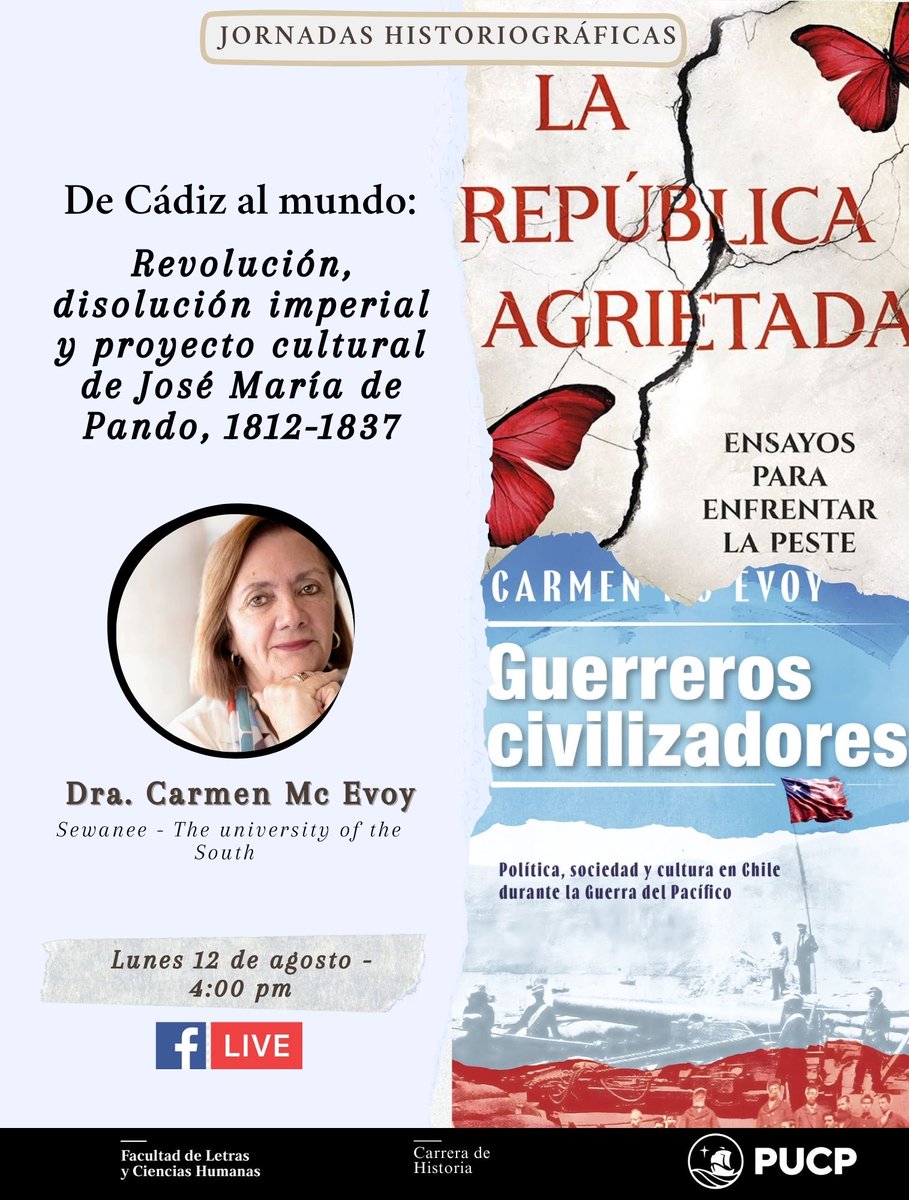 McEvoyPeru's tweet image. Todos invitados a esta conferencia. Muy contenta de compartir mi reciente estudio sobre los años gaditanos del intelectual peruano y Canciller de Simón Bolívar, además de Secretario de Hacienda y, en sus años en la corte española, funcionario real: José María de Pando.Los espero
