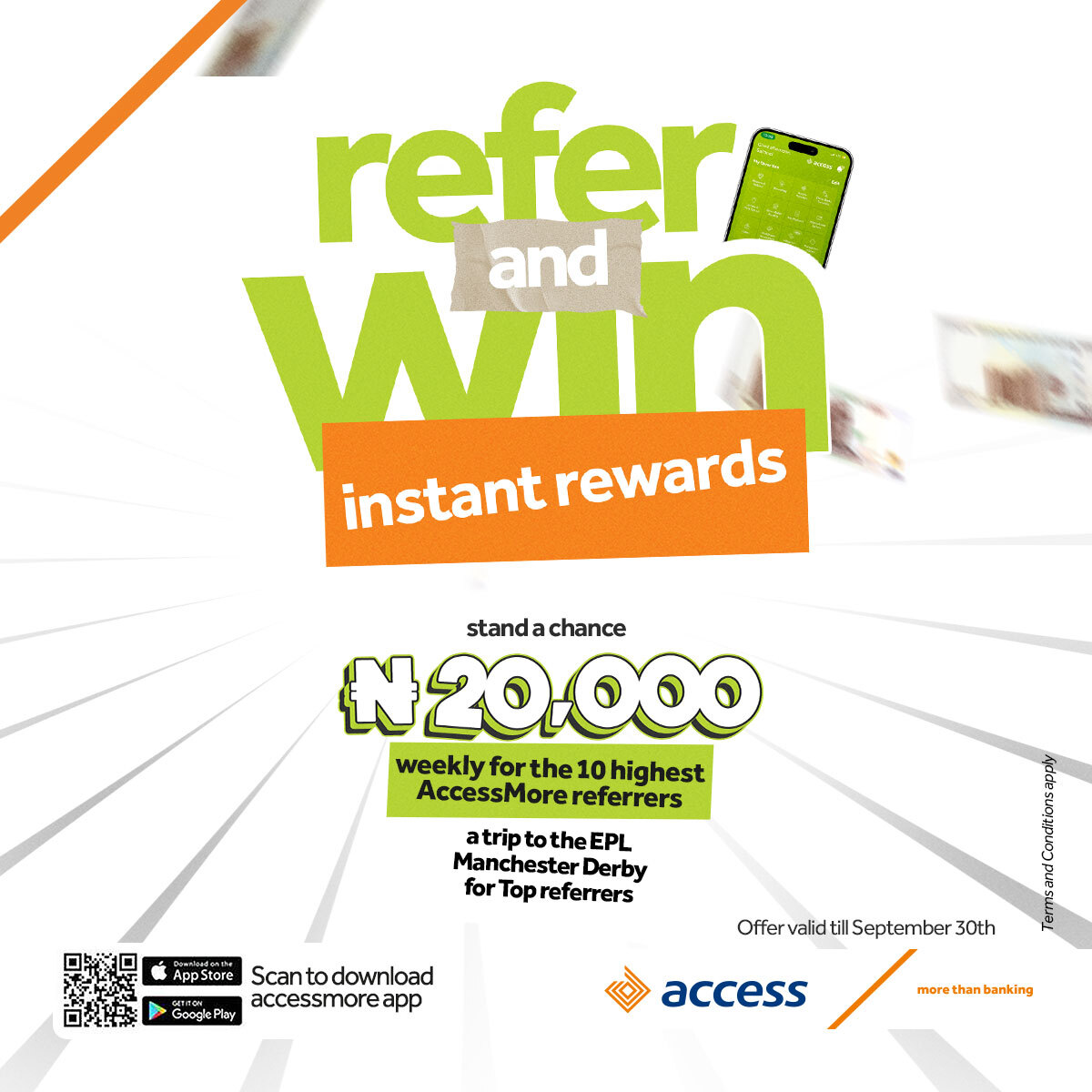 NaNer_Fareehert's tweet photo. First Come, First Served! ‍ This week's top 10 AccessMore referrers win N20,000! 

@jay_onair reveals the winners LIVE on Access Bank IG at 12 PM!

 #AccessReferAndWin https://t.co/li0LX7OsP0