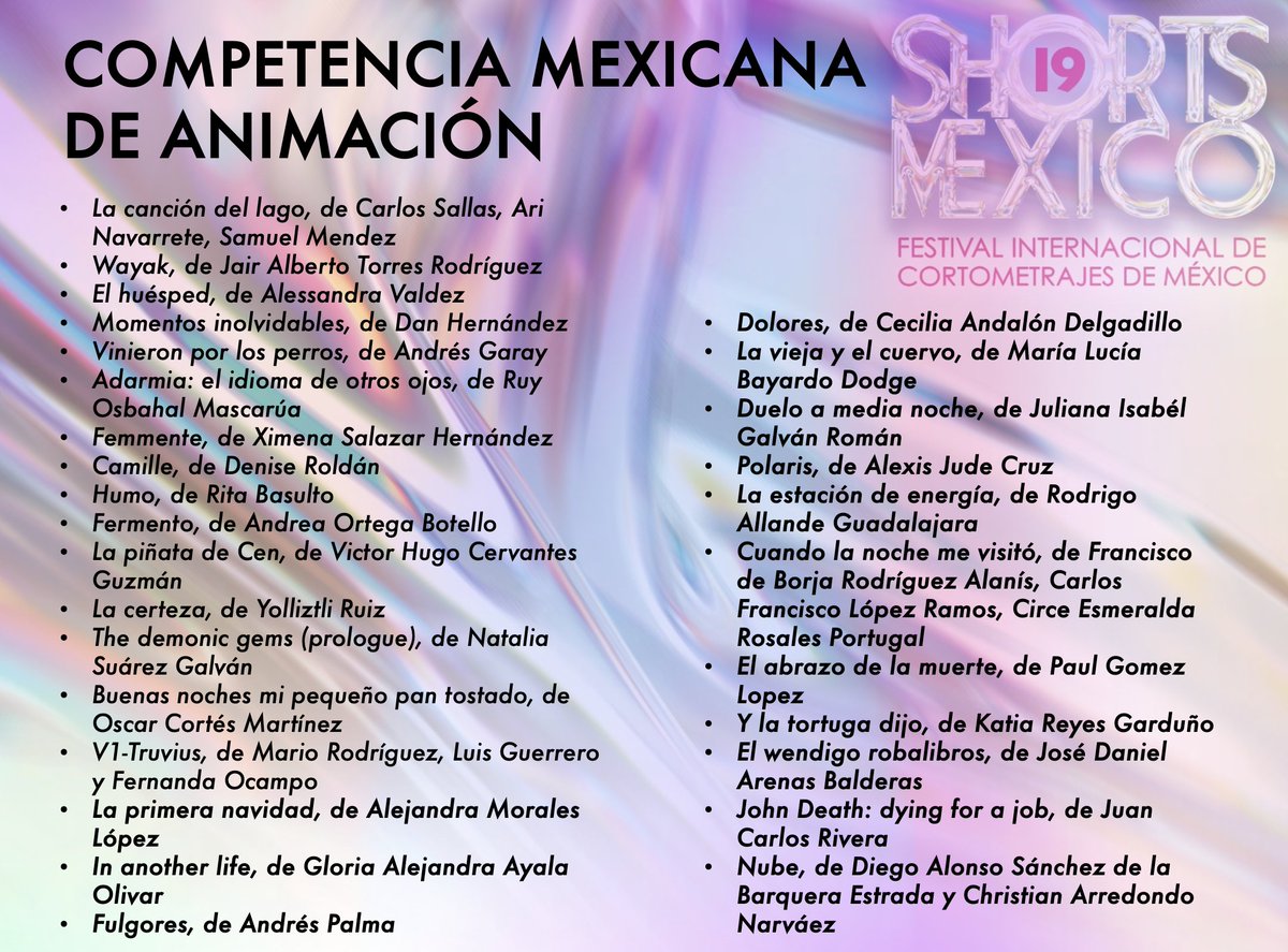 shortsmexico's tweet photo. Selección Oficial Competencia Mexicana de Animación #ShortsMéxico19

Proyecto realizado con el apoyo del Instituto Mexicano de Cinematografía (Imcine), a través del Programa de Fomento al Cine Mexicano (Focine). https://t.co/MsA4ENVoyr