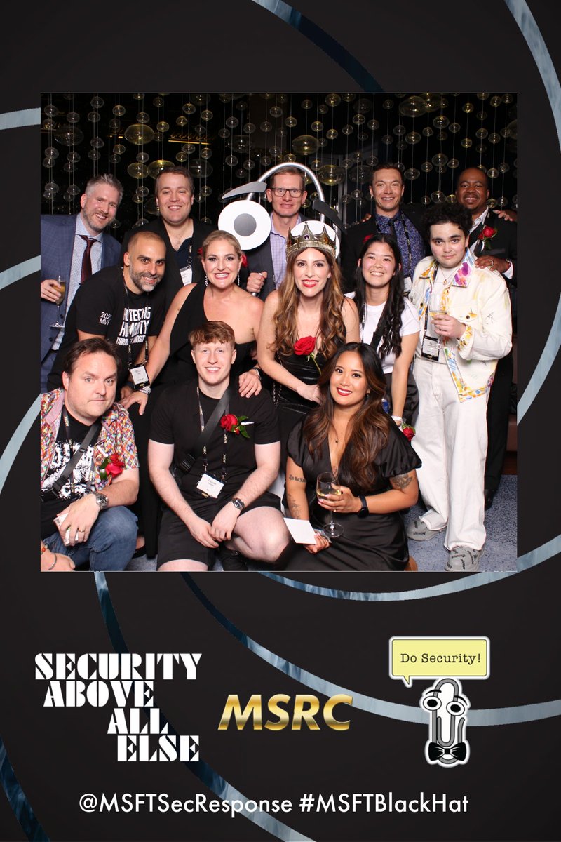 msftsecresponse's tweet photo. Thank you to everyone who attended the MSRC Researcher Celebration at #BHUSA last night. Your commitment to "Security Above All Else" is what drives our community forward. We hope you had the opportunity to network, learn, and connect with others who share your passion. A special shoutout to our 2024 MSRC MVRs for being part of this incredible event. Together, we’re building a stronger, more secure future!
#MSFTBlackHat