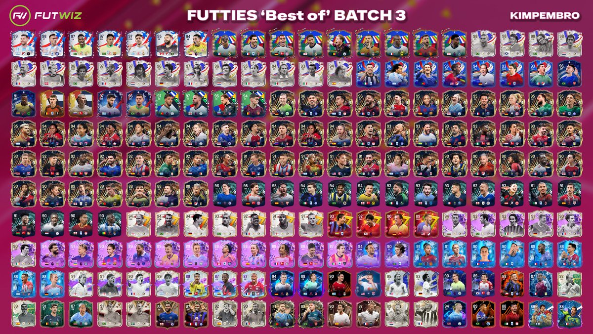 JasonTSco's tweet photo. FUTTIES 'Best of' Batch 3

All 200 of the previous promo special cards in packs 👇👇👇 

All likes/RTs appreciated, as this takes alot of effort 😅

@FUTWIZ | @Kimpembro
