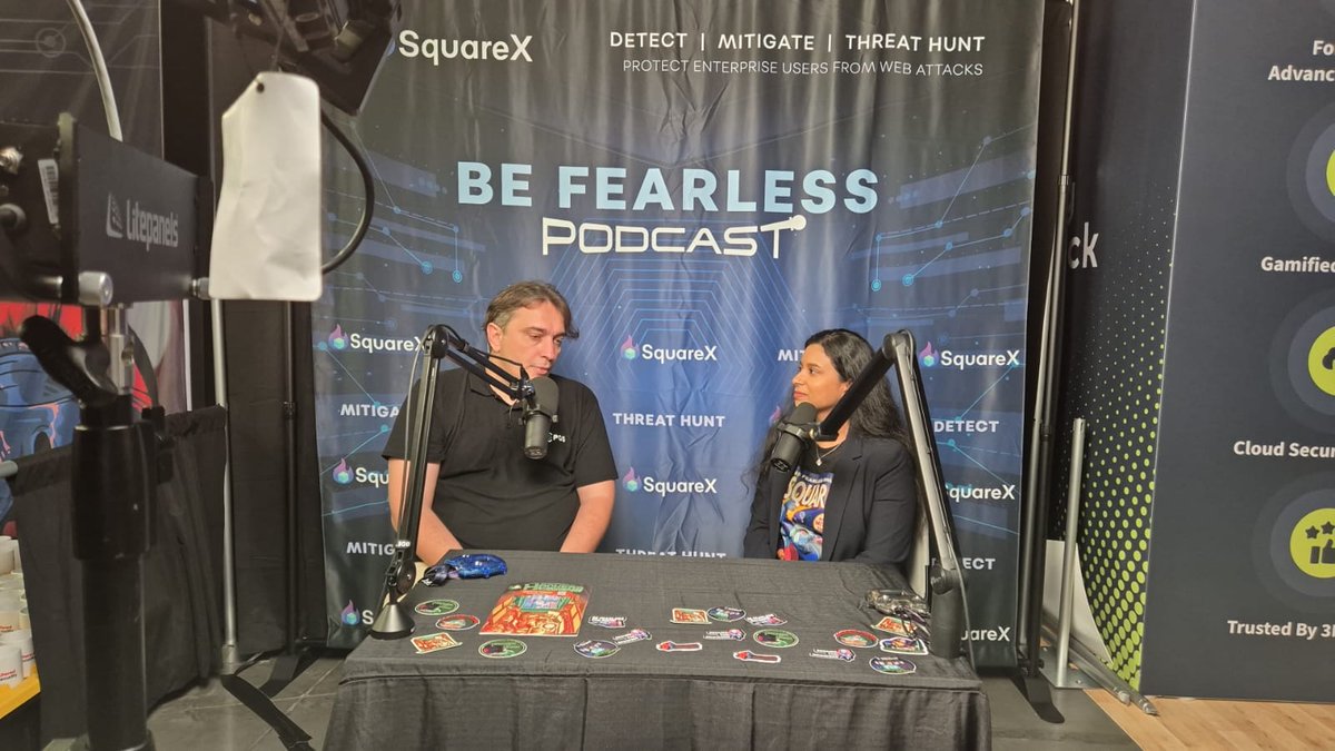 getsquarex's tweet photo. Introducing our first 'Be Fearless' podcast guest at DEF CON: @evstykas, CTO at @atroposai

Vangelis and @dakshitaababu spoke about the rising threat of ransomware, his thoughts on the browser security space and more - stay tuned for when the full episode drops! 

@vivekramac https://t.co/pR5kZpm06f
