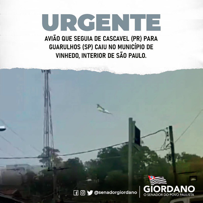 Manifesto profundo pesar e solidariedade aos passageiros tripulantes e familiares do trágico acidente aéreo acontecido no dia de hoje. Neste momento de imensa consternação, os pensamentos e orações estão com todos aqueles que foram impactados por este grave acidente.