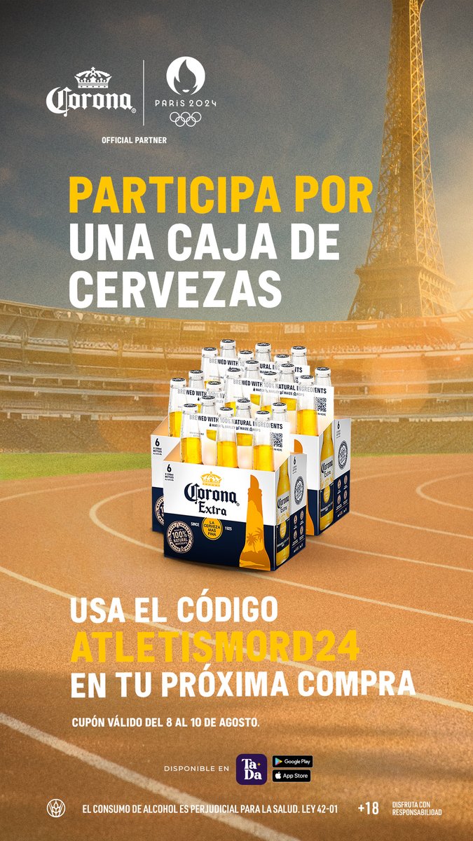 ¡ORO PARA RD! 🥇🇩🇴  Celebra este triunfo con un 15% OFF y participa por cerveza GRATIS usando el cupón ATLETISMORD24 por #TaDaDelivery