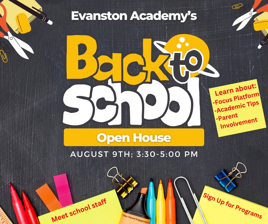 Excited to see our students and families tonight at Open House 3:30-5:00 pm #EvanstonAcademy
