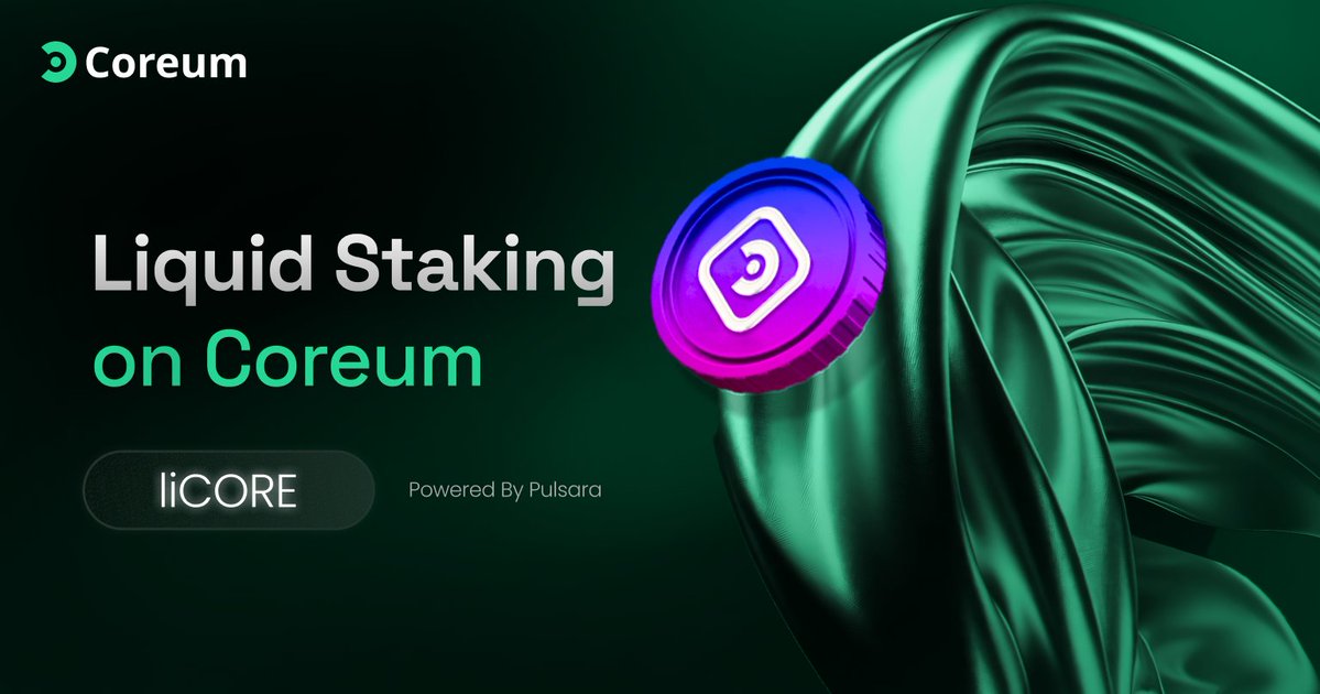 CoreumOfficial's tweet image. Liquid Staking on #Coreum.

Powered by @pulsara_io, users will be able to stake $COREUM in return for liCORE, allowing them to maintain their staked position while also using their tokens across the ecosystem.

For more information: bit.ly/coreum-liquid-…

#BuildOnCoreum