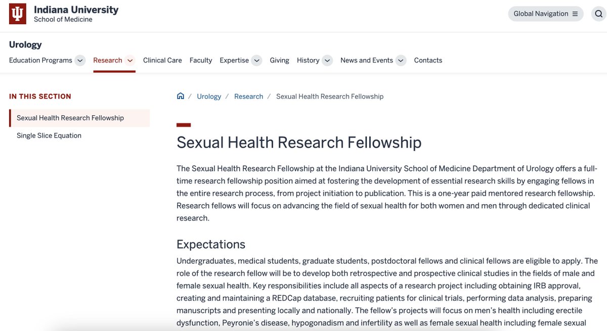 Ramzy Burns, MD (@ramzyburnsmd) on Twitter photo Excited to announce the start of a one-year paid Sexual Health Research Fellowship <a href="/IUuro/">Indiana University Department of Urology</a> led by <a href="/drhelenbernie/">Helen L. Bernie</a> to advance the field of sexual health for both men and women! <a href="/SMSNA_ORG/">SMSNA</a> <a href="/ISSWSH/">ISSWSH</a> <a href="/Uro_Res/">The Urology Applicant ⚕</a>
✅ Applications Due Sep. 15th
medicine.iu.edu/urology/resear… Excited to announce the start of a one-year paid Sexual Health Research Fellowship <a href="/IUuro/">Indiana University Department of Urology</a> led by <a href="/drhelenbernie/">Helen L. Bernie</a> to advance the field of sexual health for both men and women! <a href="/SMSNA_ORG/">SMSNA</a> <a href="/ISSWSH/">ISSWSH</a> <a href="/Uro_Res/">The Urology Applicant ⚕</a>
✅ Applications Due Sep. 15th
medicine.iu.edu/urology/resear…