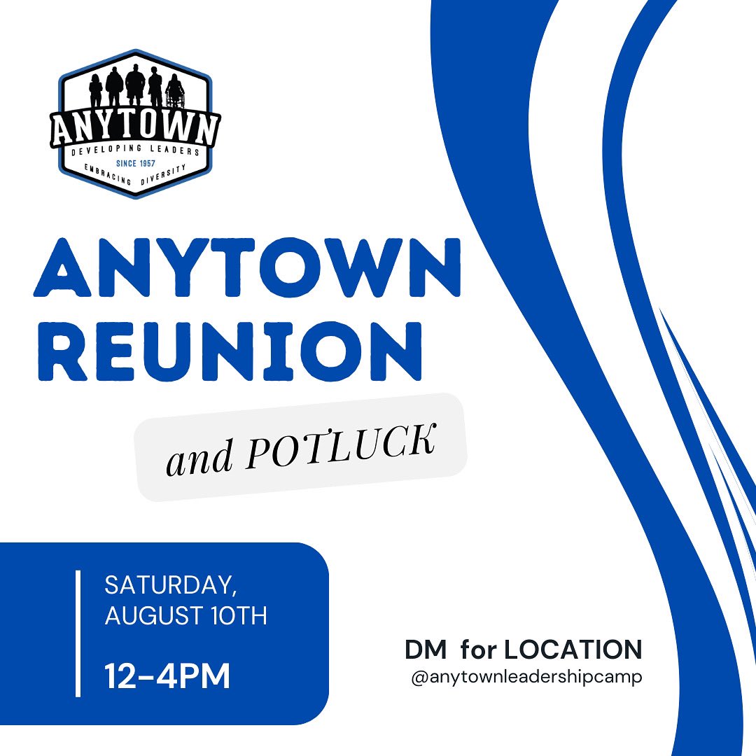 Join us at the Anytown reunion TOMORROW! This is a POTLUCK so bring a dish or snack to share! 

All alum from ANY year are welcome! DM for location! #AnytownSpirit #WeAreAnytown