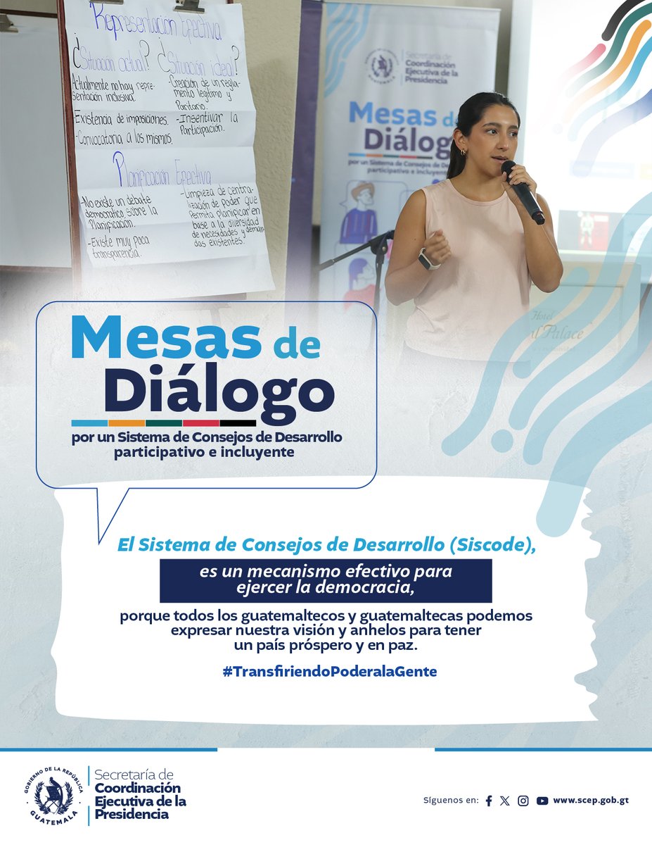 SCEPgt's tweet photo. #MesasdeDiálogo💬,
El Sistema de Consejos de Desarrollo #Siscode es un mecanismo efectivo para promover la participación ciudadana, para lograr la prosperidad del país y una vida digna para todas las personas.

#TransfiriendoPoderalaGente https://t.co/4S8v8F733T