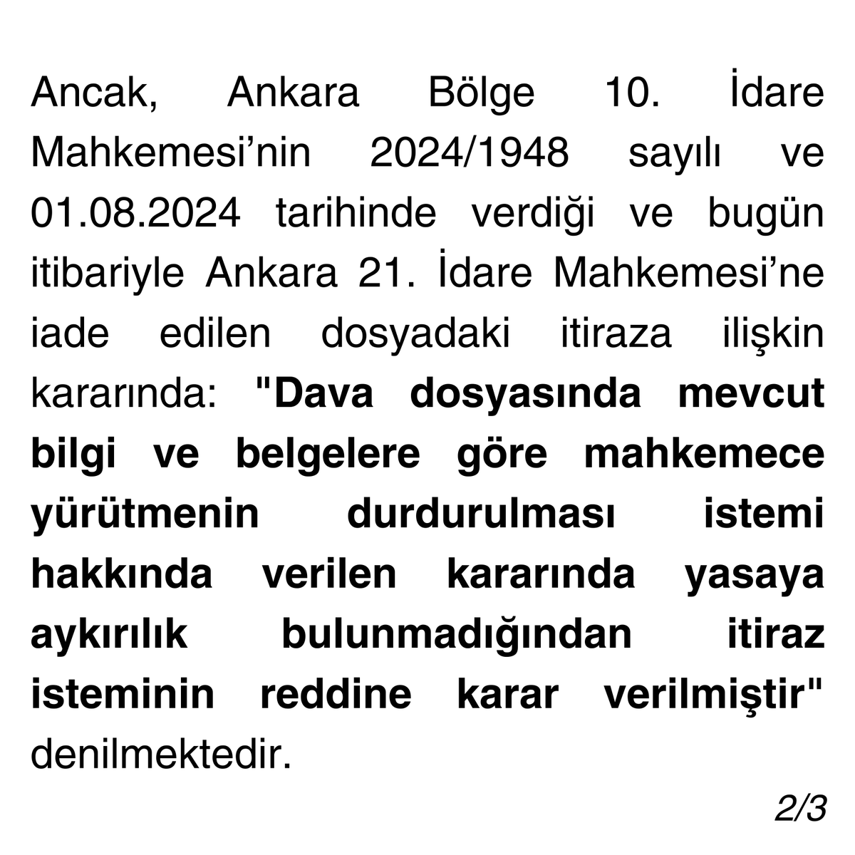 acikradyo's tweet photo. 📢 Radyomuz için olduğu kadar, ülkedeki ifade ve basın-yayın özgürlüğü açısından umut verici bir haber:

Kamuoyuna Duyuru V: Mahkeme RTÜK’ün İtirazını Reddetti

Açık Radyo ile ilgili yargısal süreçte olumlu bir aşamayı daha katetmiş bulunuyoruz.

Radyo ve Televizyon Üst Kurulu (RTÜK) tarafından verilen yayın durdurma ve para cezası kararı aleyhine açılan davada Ankara 21. İdare Mahkemesi tarafından 08.07.2024 tarihinde 'yürütmeyi durdurma kararı' verilmiş, bu karara RTÜK tarafından itiraz edilmişti.

Ancak, Ankara Bölge 10. İdare Mahkemesi’nin 2024/1948 sayılı ve 01.08.2024 tarihinde verdiği ve bugün itibariyle Ankara 21. İdare Mahkemesi’ne iade edilen dosyadaki itiraza ilişkin kararında: "Dava dosyasında mevcut bilgi ve belgelere göre mahkemece yürütmenin durdurulması istemi hakkında verilen kararında yasaya aykırılık bulunmadığından itiraz isteminin reddine karar verilmiştir" denilmektedir.

Bu karar radyomuz için olduğu kadar, ülkedeki ifade ve basın-yayın özgürlüğü açısından umut vericidir; hukuk ve yargı işleyişi açısından da önemli bir duraktır.

Yargısal süreç devam edecek olmakla beraber bu karar ile radyomuzun yayınlarını sürdürmesi ile ilgili ciddi bir engel aşılmıştır.

“Kâinatın tüm seslerine, renklerine ve titreşimlerine Açık Radyo”

#AçıkRadyoSusturulamaz