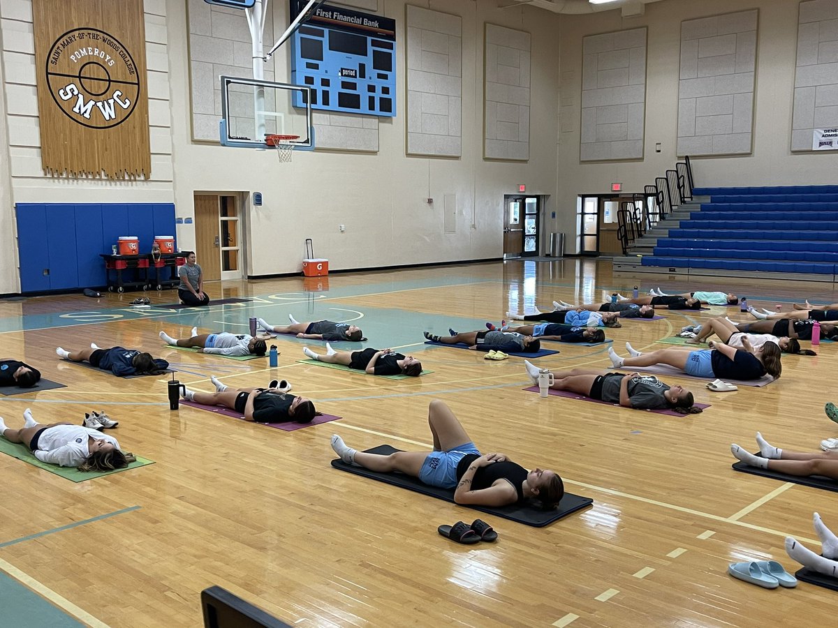 The best yoga instructor in the Wabash Valley <a href="/SHamilton_ATC/">Shannon Hamilton</a> working this morning with <a href="/SMWCvball/">SMWC Volleyball</a> ! Shannon is also the reigning River States Conference Athletic Trainer of the Year and provides yoga instruction to many sports teams in the area. Thank you Shannon!