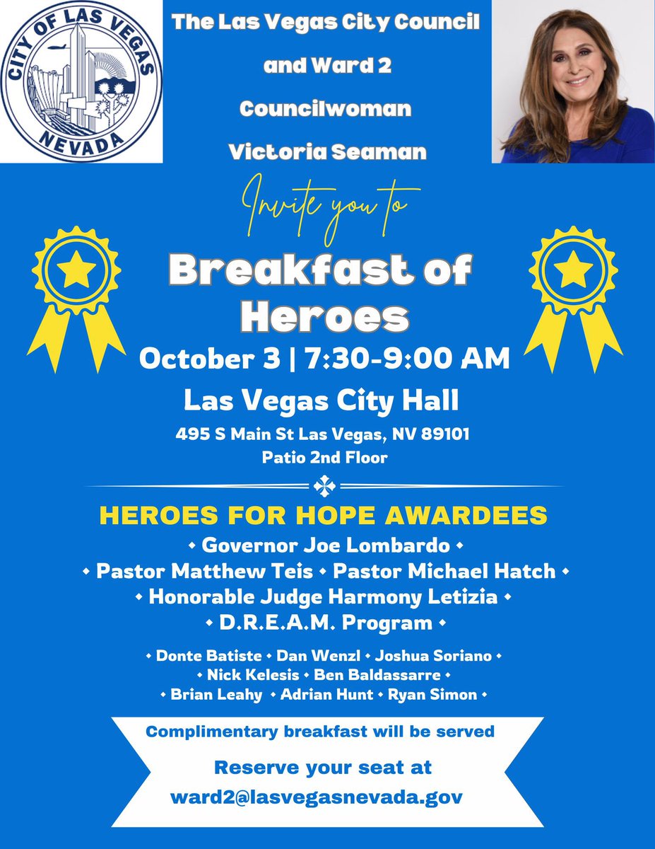 VictoriaDseaman's tweet photo. Get ready for upcoming events you won't want to miss! Please mark your calendars and join us!
#lvcouncil #lvccward2 #UpcomingEvents #SaveTheDate #JoinUs @CityOfLasVegas
#veteransmemorialcommunitycenter #breakfastbuzz #CommunityEvents #CommunityGathering #breakfastofofheroes #heroes #hope #heroesforhope