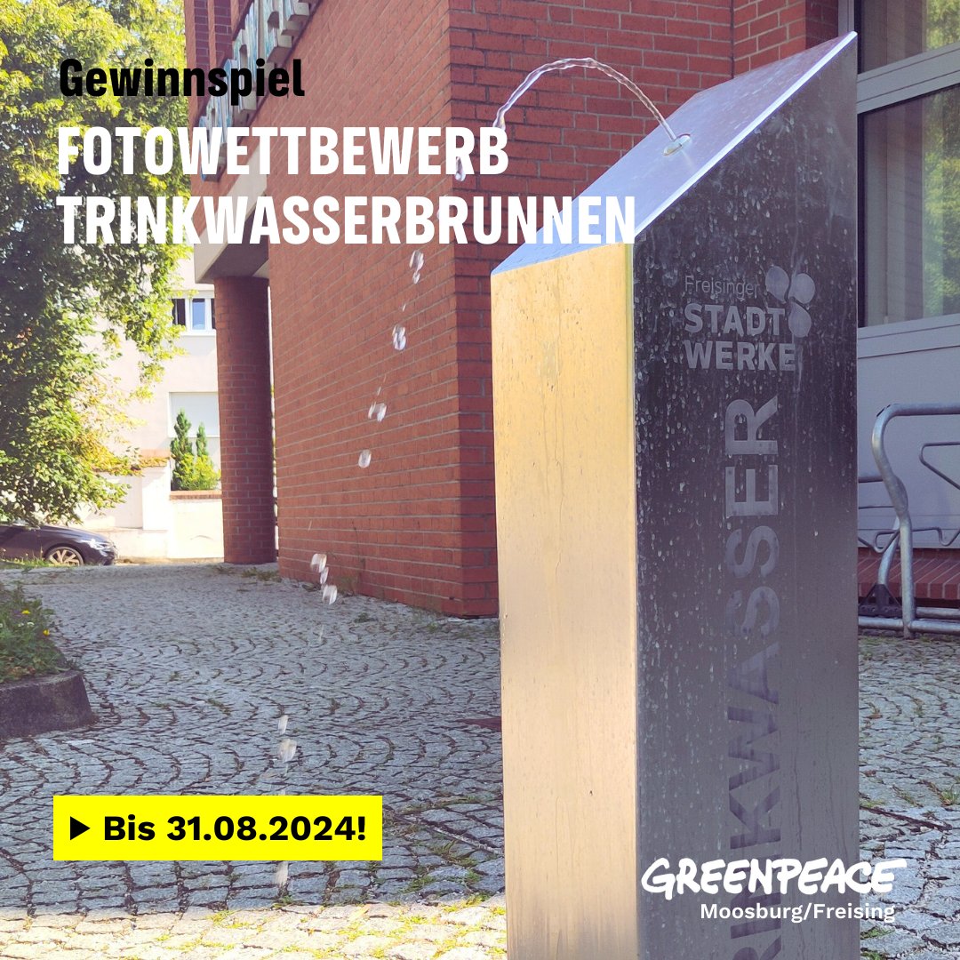 greenpeace_fs's tweet photo. Mach mit beim Fotowettbewerb zum Thema Trinkbrunnen! 📸 Poste dein sportliches Foto an einem Trinkbrunnen in deiner Nähe mit #eurotrinkbrunnen und #trinkwasserliebe. Gewinne coole Preise und unterstütze das Projekt für mehr öffentliches Trinkwasser! 💧 Mehr Infos bei @a_tip_tap https://t.co/iZj283eO5M
