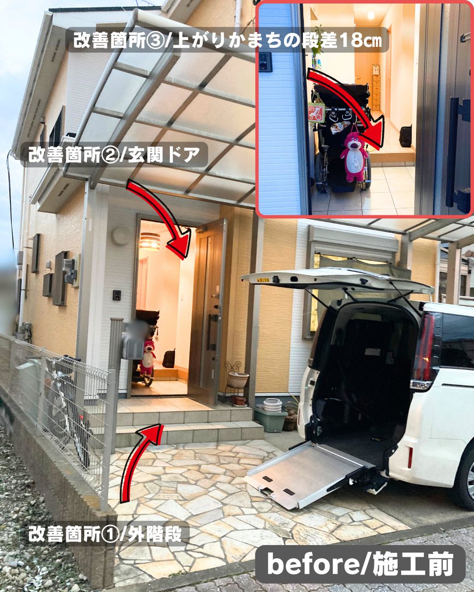kanzakifukuoka's tweet photo. 神崎工務店の吉村です。
バリアフリー玄関リフォームが完成しましたのでご紹介します💡

#段差解消機
#障がいをもつ子どもの暮らし
#神崎工務店 https://t.co/3H0VHsArTu