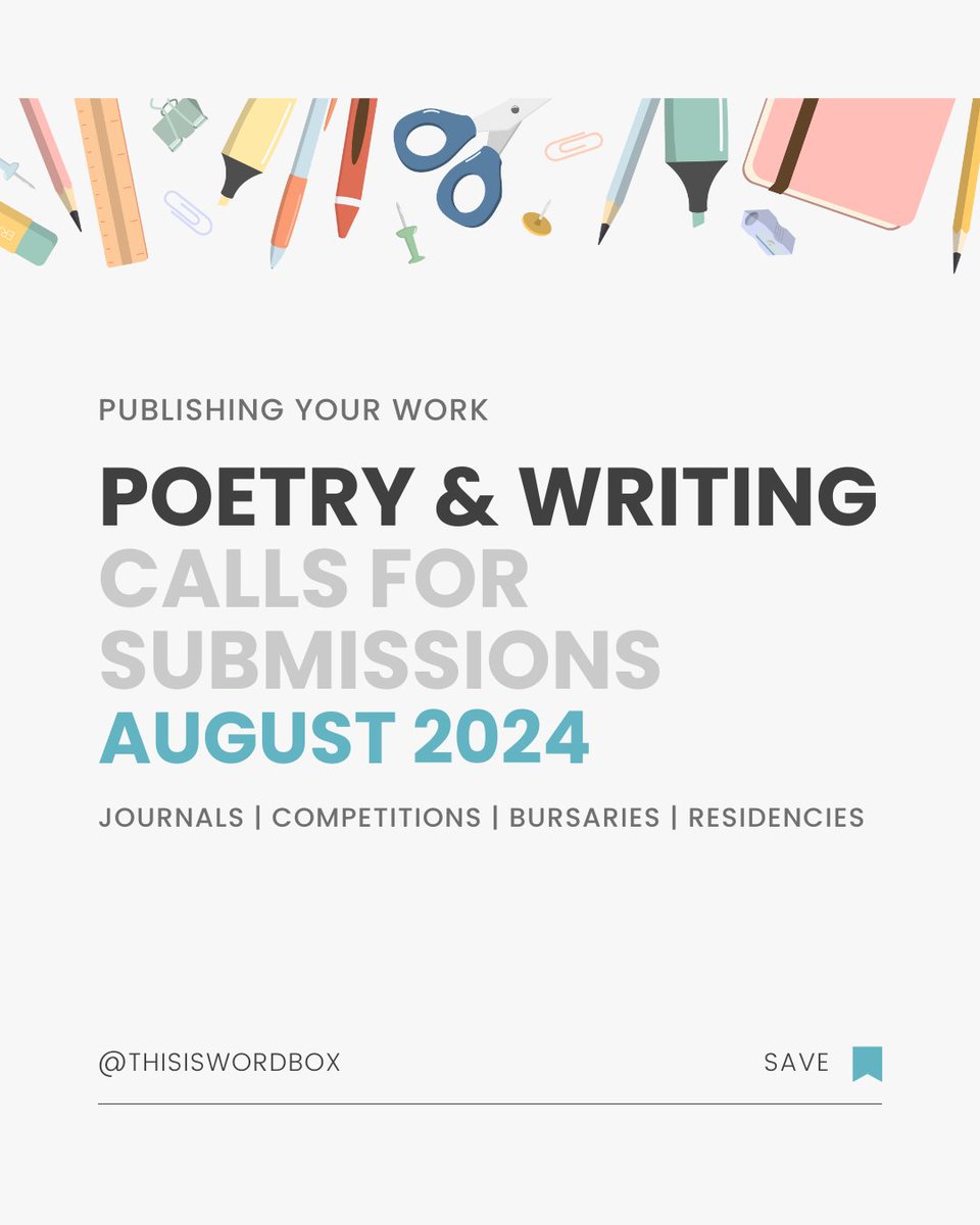Over 140 calls for submissions of #poetry #fiction #flash #nonfiction #art #photography &amp; more - competitions, literary journals, residencies, bursaries etc - open or with deadlines in August 2024. Best of luck &amp; pls share! thisiswordbox.com/wordbox-blog/w…