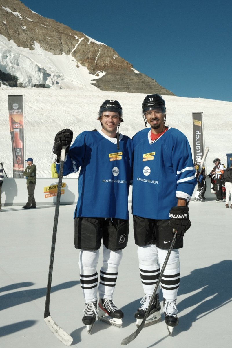 NHLPA's tweet photo. 3,454 metres above sea level 🇨🇭🗻
 
Nino Niederreiter, Jonas Siegenthaler, and Nico Hischier all took part in the World’s Highest Hockey Game at Jungfraujoch in Switzerland earlier this week – the highest accessible point in Europe!
 
📸: https://t.co/9kv9h0glVP / Jonas Siegenthaler (IG)