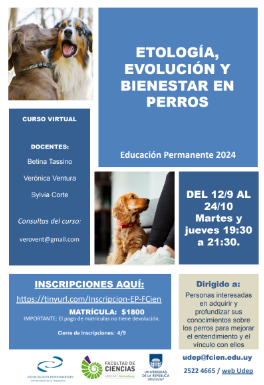 eduperfcien's tweet photo. Estimad@s,  Están abiertas las inscripciones para el curso  EP ""ETOLOGÍA, EVOLUCIÓN Y BIENESTAR EN PERROS".  INSCRIPCIONES: https://t.co/0op32MVTkX…………… …hasta el 04 de setiembre. Matrícula: $1800  Adjuntamos más info. https://t.co/94UdccQWRh