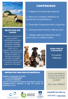 eduperfcien's tweet photo. Estimad@s,  Están abiertas las inscripciones para el curso  EP ""ETOLOGÍA, EVOLUCIÓN Y BIENESTAR EN PERROS".  INSCRIPCIONES: https://t.co/0op32MVTkX…………… …hasta el 04 de setiembre. Matrícula: $1800  Adjuntamos más info. https://t.co/94UdccQWRh