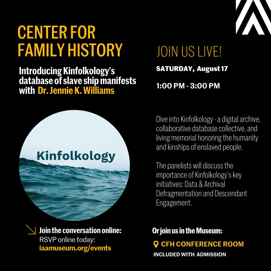 IAAM CFH (@iaamcfh) on Twitter photo We can't wait to talk about <a href="/kinfolkology/">Kinfolkology</a>'s work and invaluable archive.
You can catch the live stream - and join the convo - at youtube.com/live/Wz1unTF03…
#chattelslavery #transatlanticslavetrade #blackgenealogy #blackancestry We can't wait to talk about <a href="/kinfolkology/">Kinfolkology</a>'s work and invaluable archive.
You can catch the live stream - and join the convo - at youtube.com/live/Wz1unTF03…
#chattelslavery #transatlanticslavetrade #blackgenealogy #blackancestry