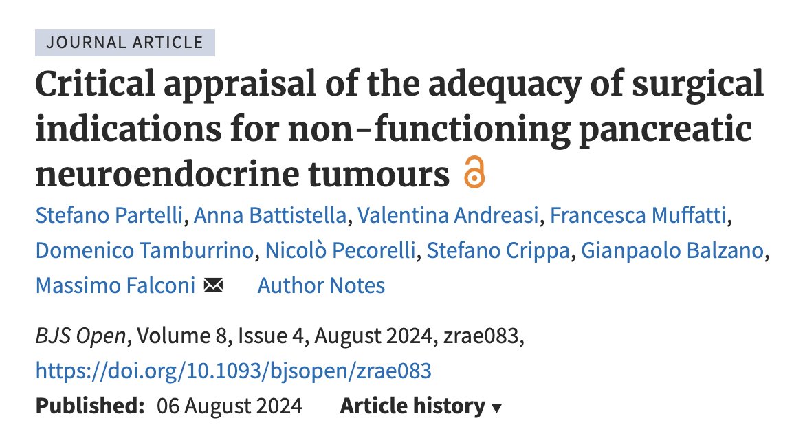 Surgery for non functioning pancreatic neuroendocrine tumors 🍇 Are we harming our patients !? 🤔

🔎 Almost 400 resected P-NET with path and FU analysis 

4⃣0⃣% Inadequate treatment (34% potential overtreatment)

🔮 Size only reliable predictor❗️

👉academic.oup.com/bjsopen/articl…