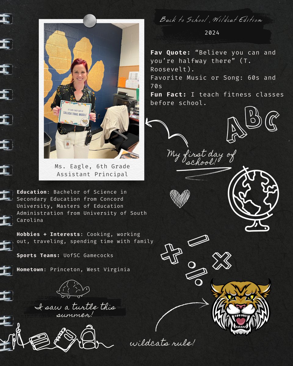 STMSWildcats's tweet photo. A strong Wildcat 👏 for Ms. K. Eagle! #welcometothetrail

This is Ms. Eagle's first year at #SaludaTrailMiddle; she comes from Richmond Drive as an assistant principal. 🪩🍎👩‍🏫

#stmswildcats #saludatrailmiddleschool #rockhillschools // @RockHillSchools https://t.co/4H639ykhZ6